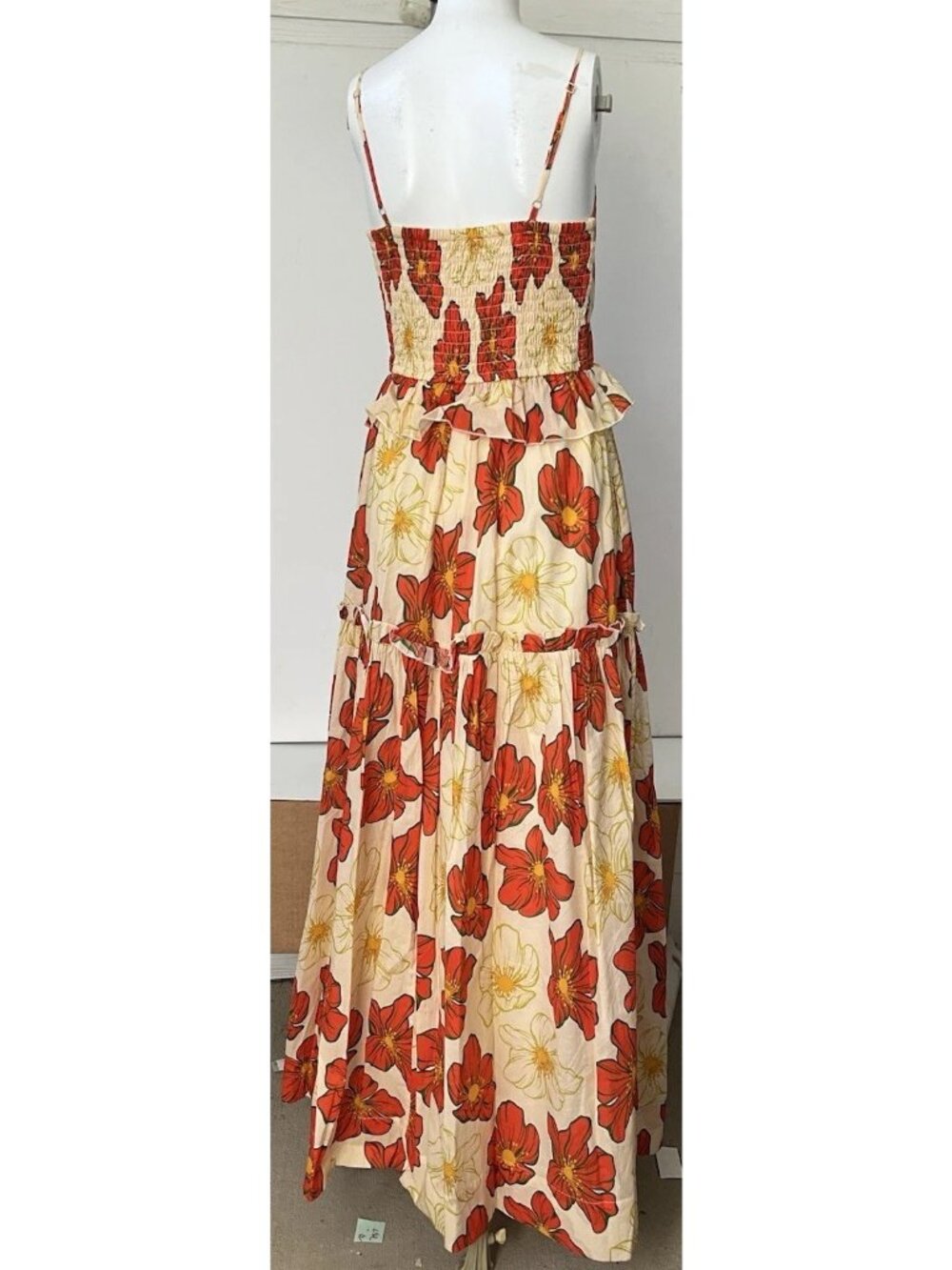 Opmina Maya Poppies Floral 100% Floral Cotton Tie Front Cutout Maxi Dress Size M - Picture 4 of 6